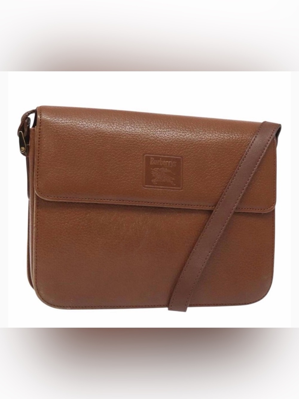 Burberrys Vintage Tan pebbled  Leather Messenger Bag with Embossed Logo